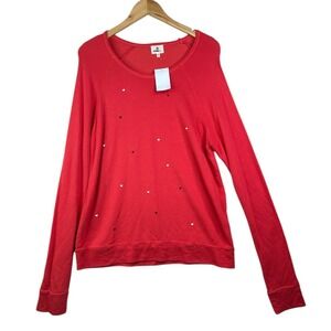 New Sundry Long Sleeve "Tiny Hearts" Pullover size Medium Red‎